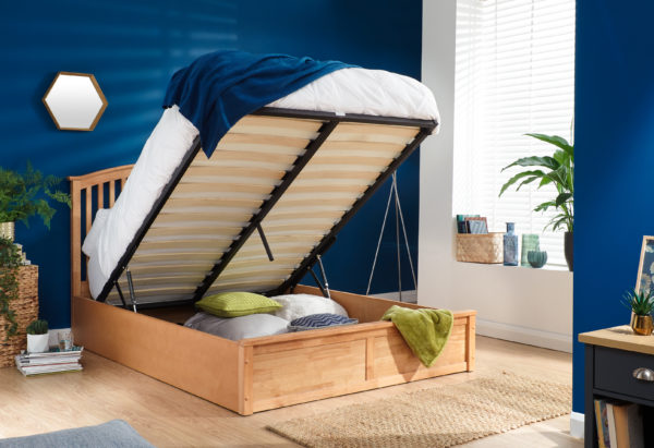 Reus Wooden Ottoman Double Bed Oak