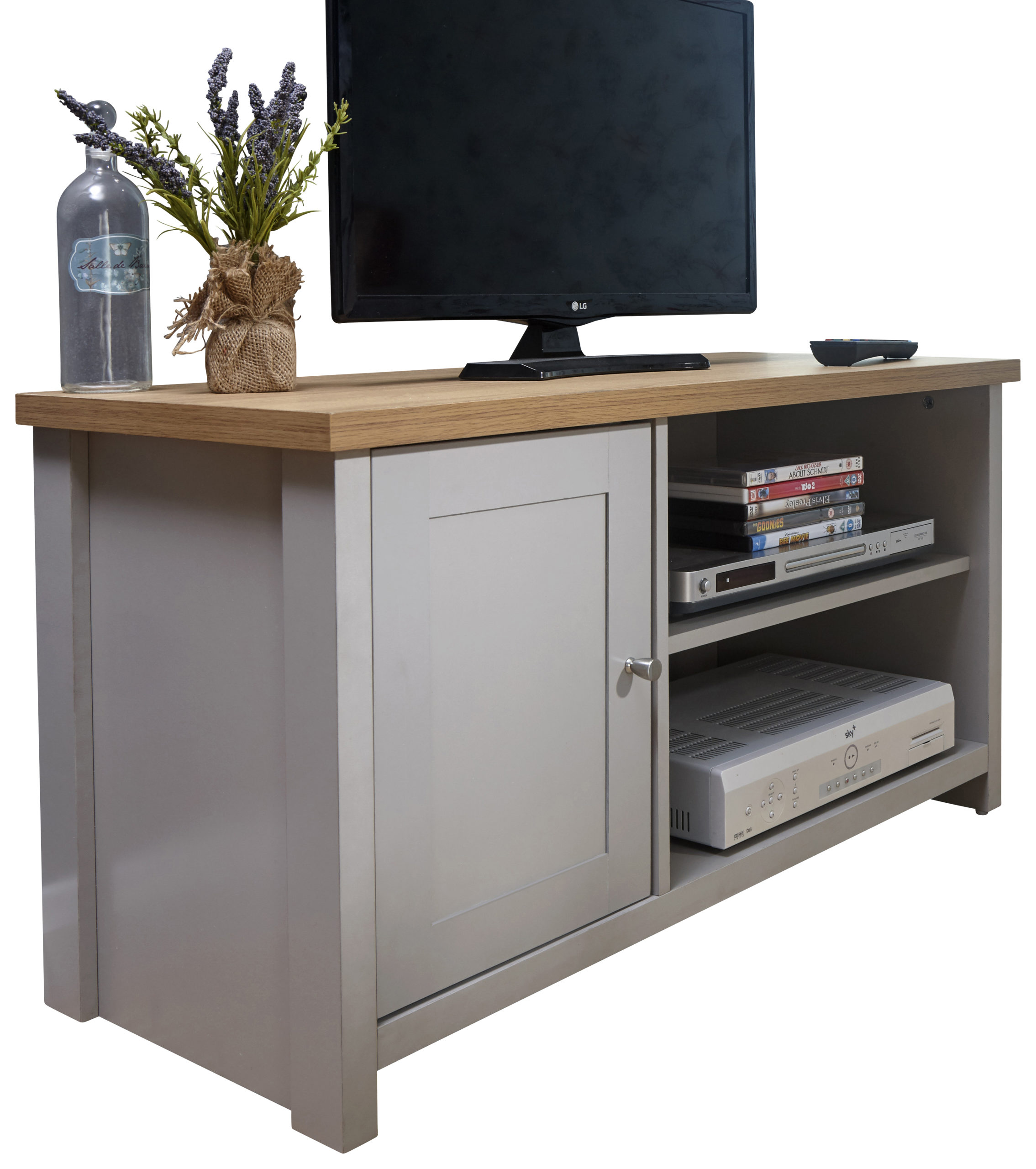 Fife Grey Small TV Grey Self Assembly Oak World