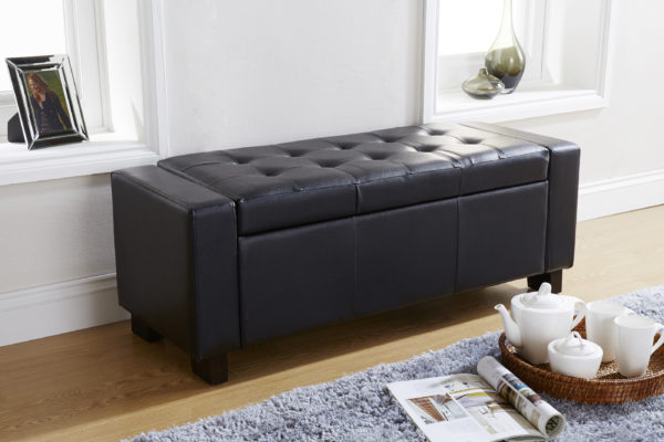 Roma Ottoman Bench | Black  PU | Self Assembly