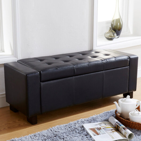 Roma Ottoman Bench | Black  PU | Self Assembly
