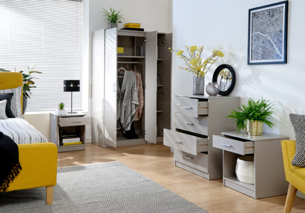 Elgin 4 Piece Bedroom Set Wardrobe Chest & Bedsides | Grey