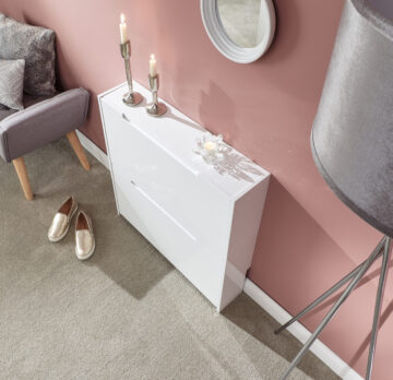 Narrow White High Gloss 2 Tier Shoe Cabinet