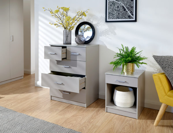 Elgin 4 Piece Bedroom Set Wardrobe Chest & Bedsides | Grey
