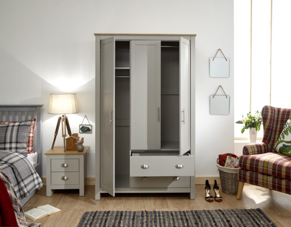 Fife Grey 3 Door 2 Drawer Wardrobe | Grey