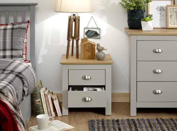 Fife Grey 2 Drawer Bedside | Grey | Self Assembly