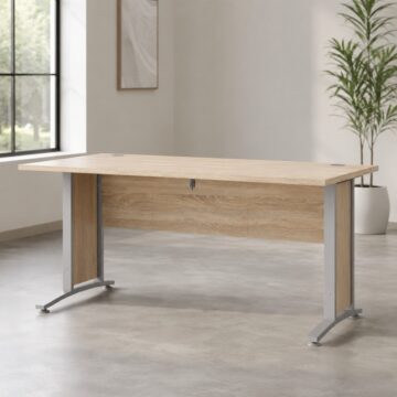 Kansas White Desk | Oak Finish | Silver Grey Steel Legs