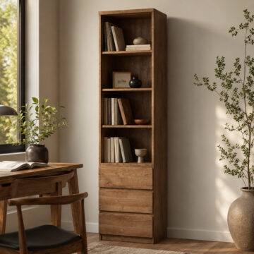 Birtley Tall Narrow 3 Drawer Bookcase in Oak