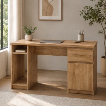 Birtley 1 Door 1 Drawer Twin Pedestal Desk | Oak Finish