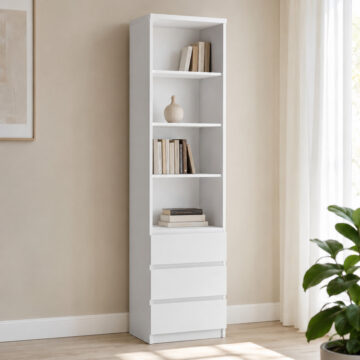 Birtley Tall Narrow 3 Drawer Bookcase in White