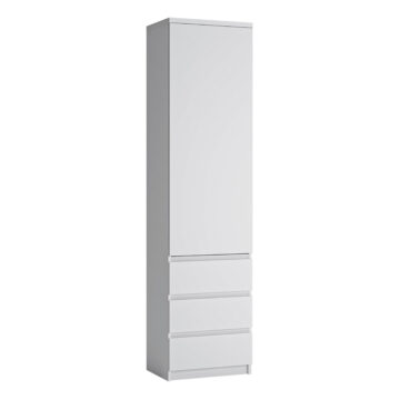 Birtley Tall Narrow 1 Door 3 Drawer Cupboard in White