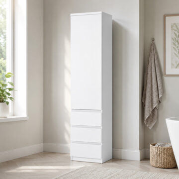 Birtley Tall Narrow 1 Door 3 Drawer Cupboard in White