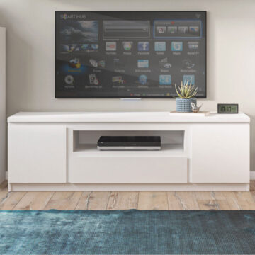 Birtley 2 Door 1 Drawer 166cm Wide TV Cabinet in White | Self Assembly