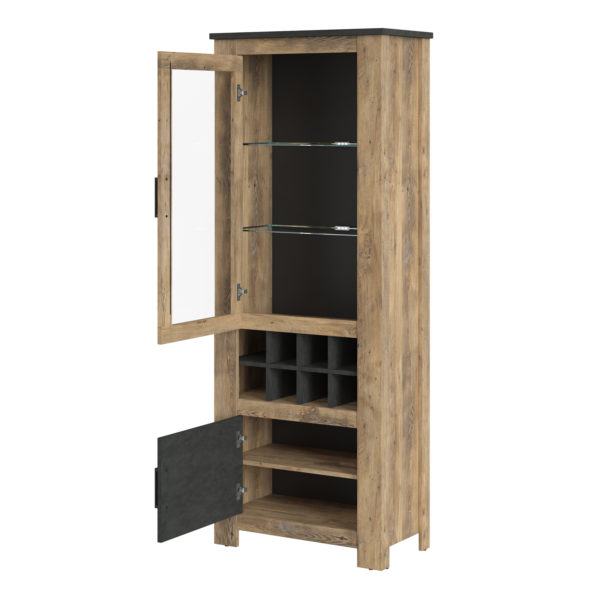 Compton 2 Door Display Cabinet with Wine Rack | Chestnut and Matera Grey | Self Assembly