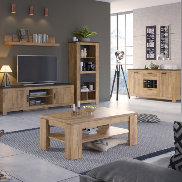 Compton 1 Drawer Bookcase | Chestnut and Matera Grey | Self Assembly