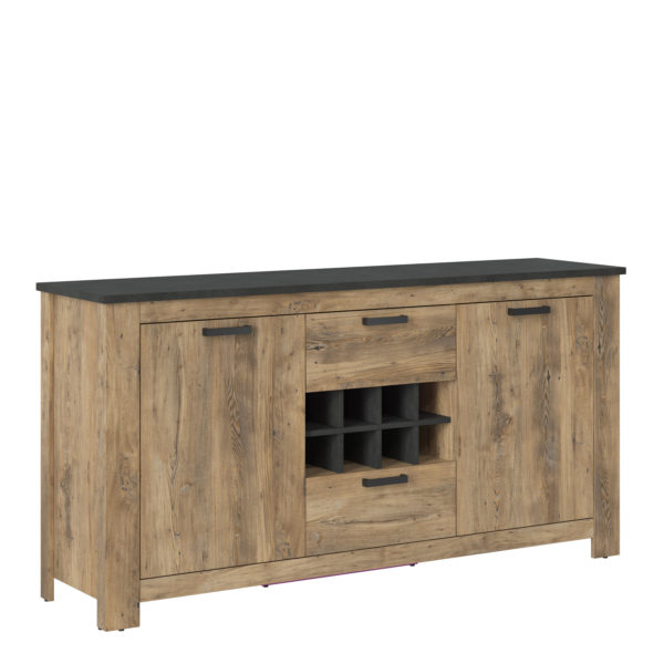 Compton 2 Door 2 Drawer Sideboard with Wine Rack | Chestnut and Matera Grey | Self Assembly