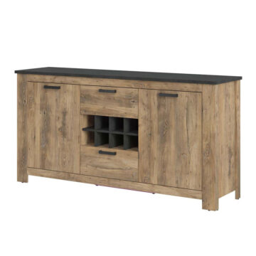 Compton 2 Door 2 Drawer Sideboard | Wine Rack | Chestnut Finish | Matera Grey Top