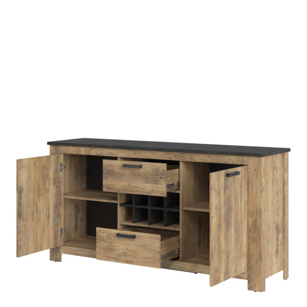 Compton 2 Door 2 Drawer Sideboard with Wine Rack | Chestnut and Matera Grey | Self Assembly