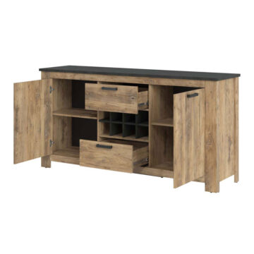 Compton 2 Door 2 Drawer Sideboard | Wine Rack | Chestnut Finish | Matera Grey Top