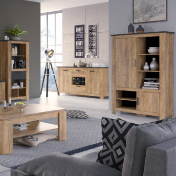 Compton 2 Door 2 Drawer Sideboard | Wine Rack | Chestnut Finish | Matera Grey Top