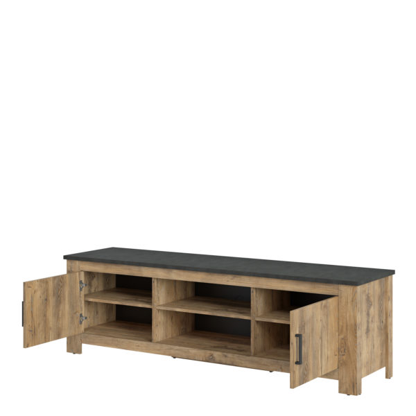 Compton 2 Door Wide TV Cabinet | Chestnut and Matera Grey | Self Assembly | Clearance