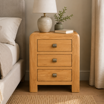 Haven Waxed Oak 3 Drawer Bedside Table | Assembled | Clearance