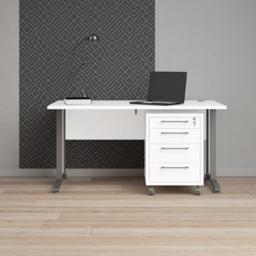 Kansas White Desk 150 cm | Silver Grey Steel Legs
