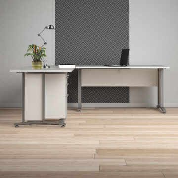 Kansas White Desk 150 cm | Silver Grey Steel Legs