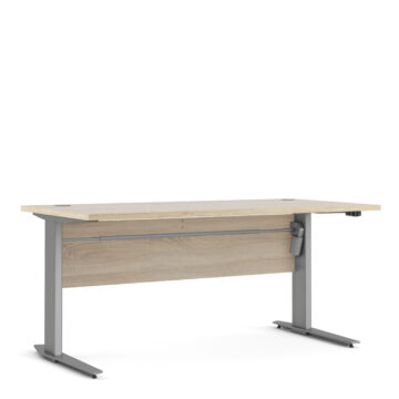 Kansas Desk 150 cm in Oak | Height Adjustable Legs | Electric Control in Silver Grey Steel | Self Assembly