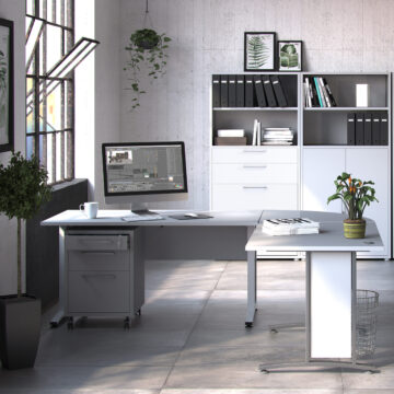 Kansas White Desk 120 cm | Grey Steel Legs