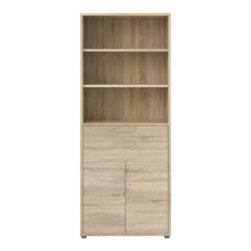 Kansas Bookcase 3 Shelves with 2 Drawers and 2 Doors in Oak