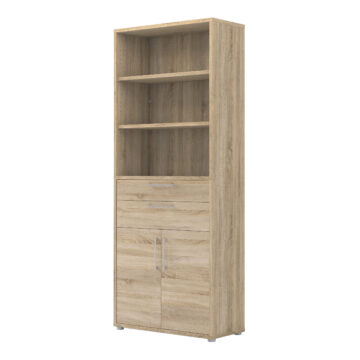 Kansas Bookcase 3 Shelves with 2 Drawers and 2 Doors in Oak