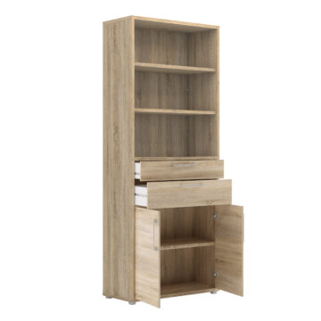 Kansas Bookcase 3 Shelves with 2 Drawers and 2 Doors in Oak