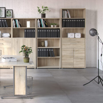 Kansas Bookcase 3 Shelves with 2 Drawers and 2 Doors in Oak