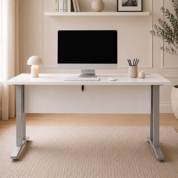 Kansas White Desk 150 cm | Silver Grey Steel Legs