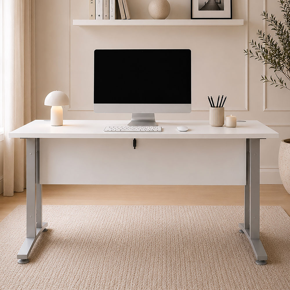 Kansas White Desk 150 cm | Silver Grey Steel Legs