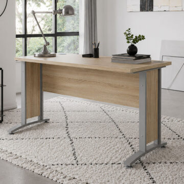 Kansas White Desk | Oak Finish | Silver Grey Steel Legs