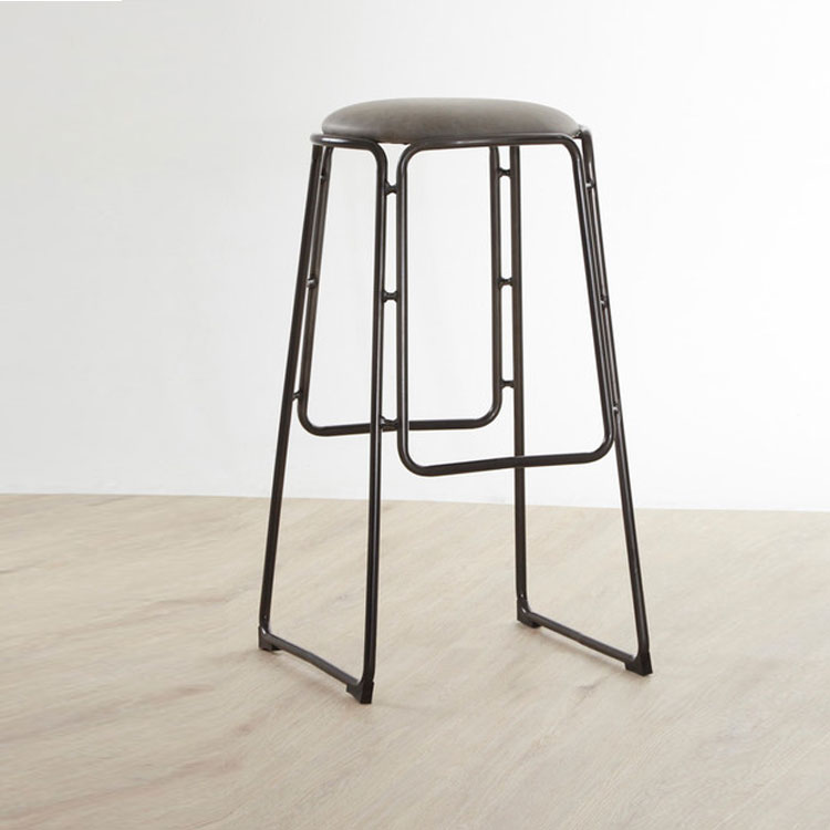 Connecticut Bar Stool Vintage Ash Gunmetal Legs Faux Leather Seat
