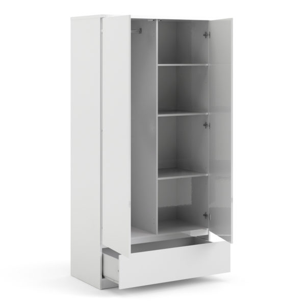Warkworth Wardrobe with 2 doors + 1 drawer in White High Gloss