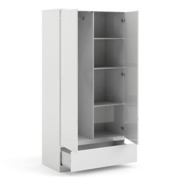 Warkworth White Gloss 2 Door Wardrobe with Drawer
