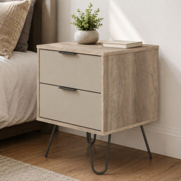 Avila Driftwood Grey 2 Drawer Bedside Cabinet