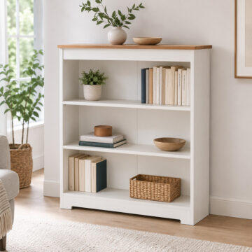 Thornton White Low Wide Painted Bookcase | Soft White