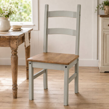 Azusa Pair of Grey Solid Pine Dining Chairs | Grey Wax