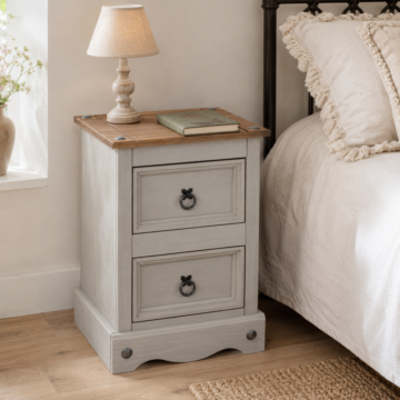 Azusa Grey 2 Drawer Petite Bedside Cabinet