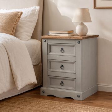 Azusa Grey 3 Drawer Bedside Cabinet