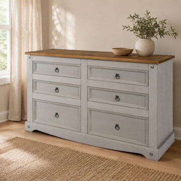 Azusa Grey 3+3 Drawer Wide Chest | Grey Wax