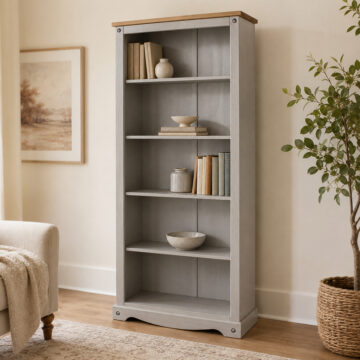 Azusa Grey Tall Painted Bookcase | Grey Wax
