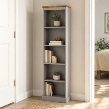Azusa Grey Tall Narrow Painted Bookcase | Grey Wax