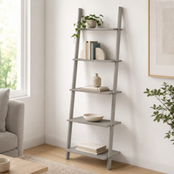 Azusa Grey Ladder Design Shelf Unit | Grey Wax