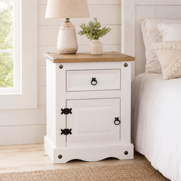 Azusa White 1 Door 1 Drawer Bedside Cabinet