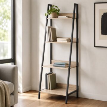 Home Office Ladder Bookcase Unit | Oak | Metal Frame